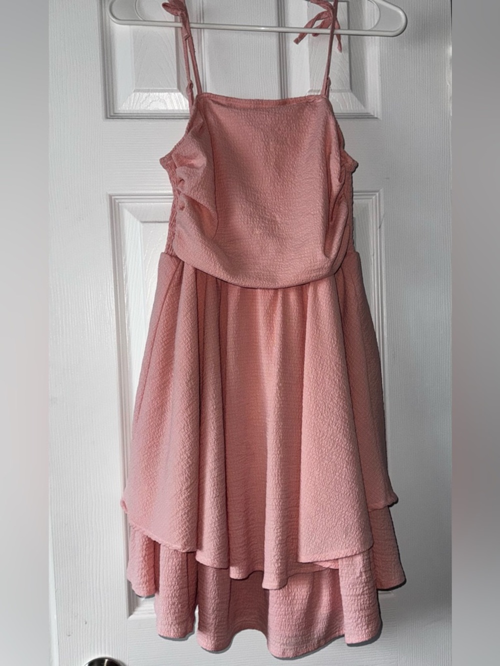 Pink Layered Ruffle Mini Dress | Spaghetti Strap | Size 16Y (XS/S)